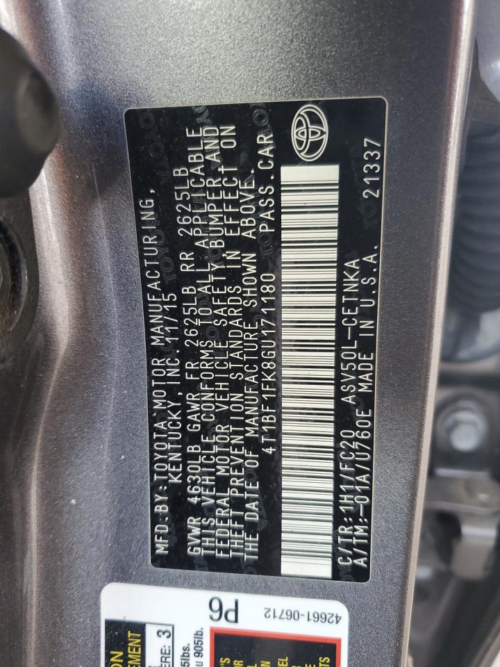 2016 Toyota Camry Le VIN: 4T1BF1FK8GU171180 Lot: 64287685
