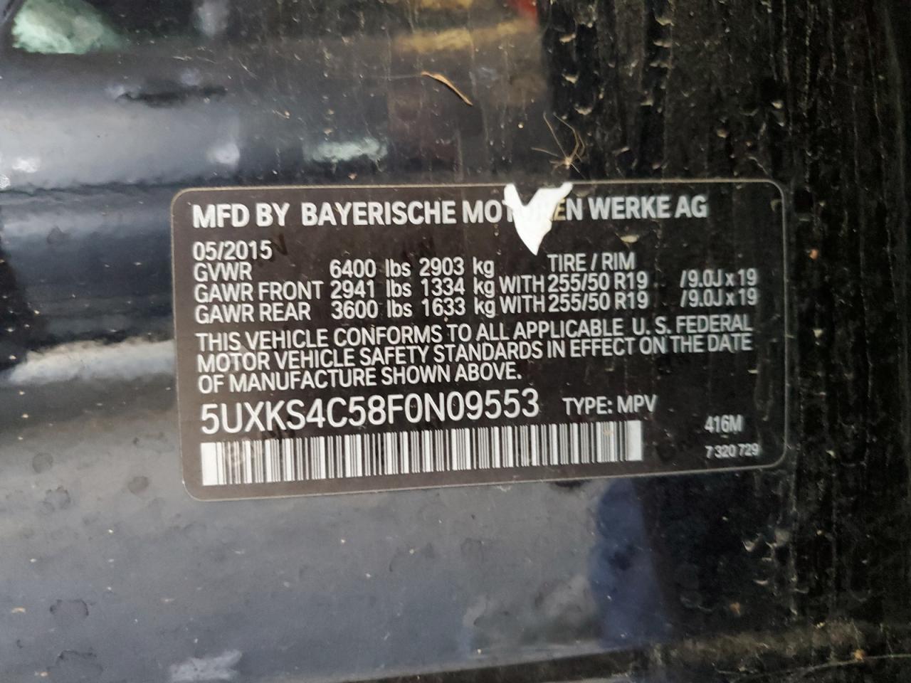 2015 BMW X5 xDrive35D VIN: 5UXKS4C58F0N09553 Lot: 64821495