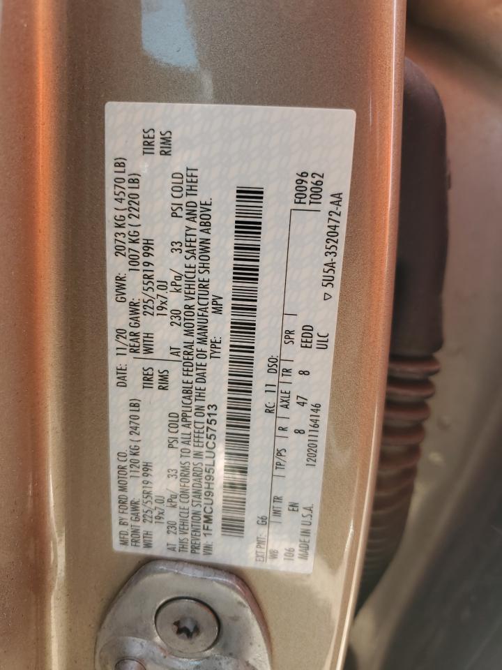 2020 Ford Escape Sel VIN: 1FMCU9H95LUC57513 Lot: 65174305