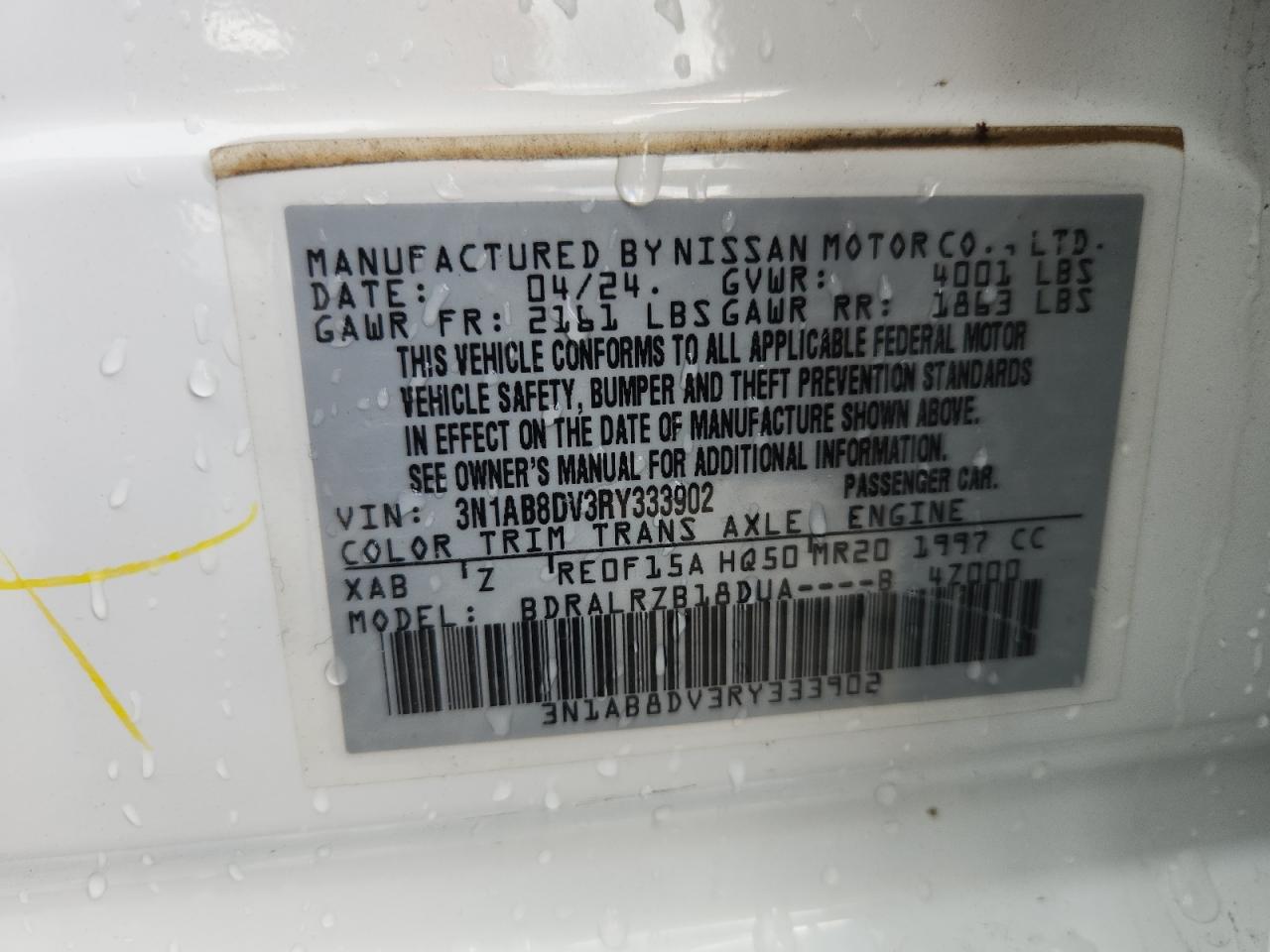 2024 Nissan Sentra Sr VIN: 3N1AB8DV3RY333902 Lot: 65086975