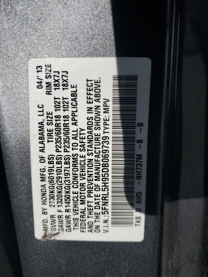 2013 Honda Odyssey Touring VIN: 5FNRL5H95DB069739 Lot: 63087115