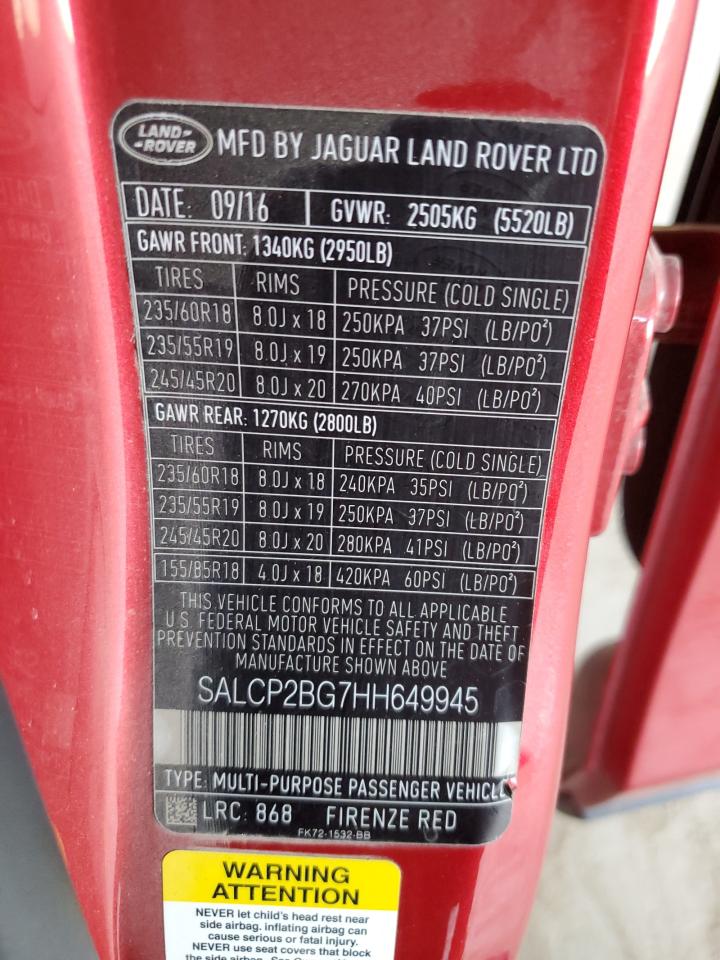 2017 Land Rover Discovery Sport Se VIN: SALCP2BG7HH649945 Lot: 64607955