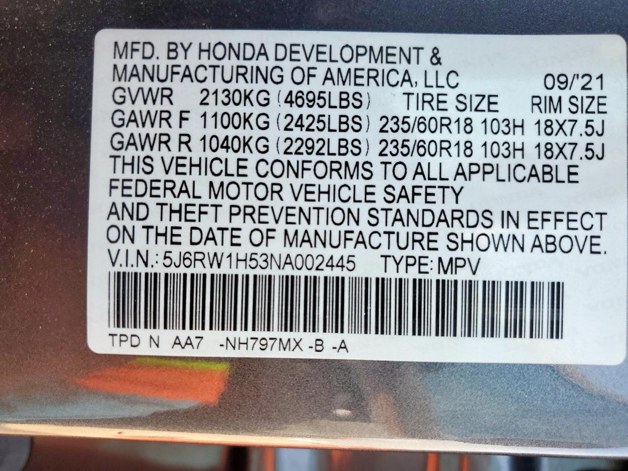 2022 Honda Cr-V Ex VIN: 5J6RW1H53NA002445 Lot: 64949015