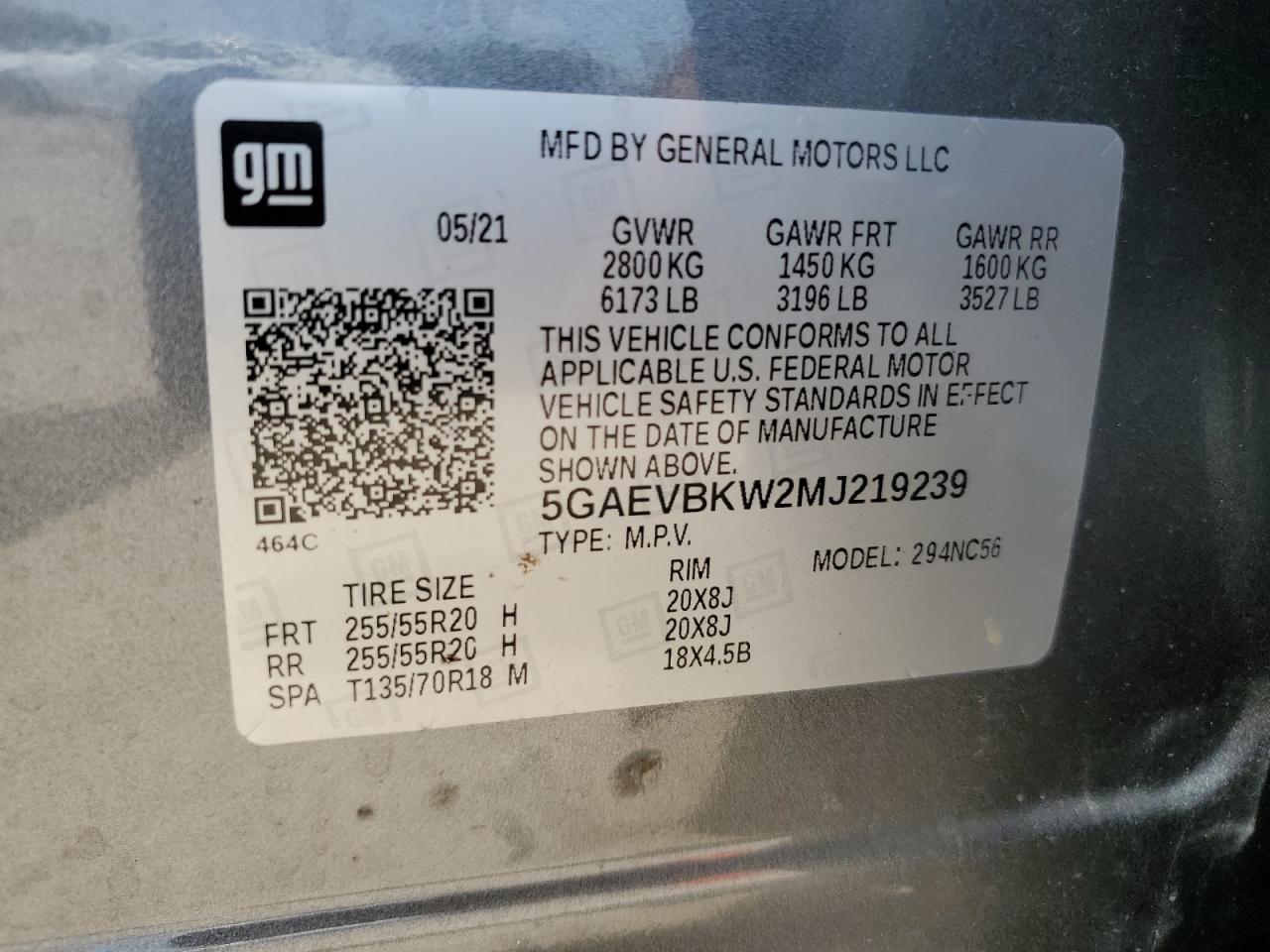 2021 Buick Enclave Premium VIN: 5GAEVBKW2MJ219239 Lot: 63012135
