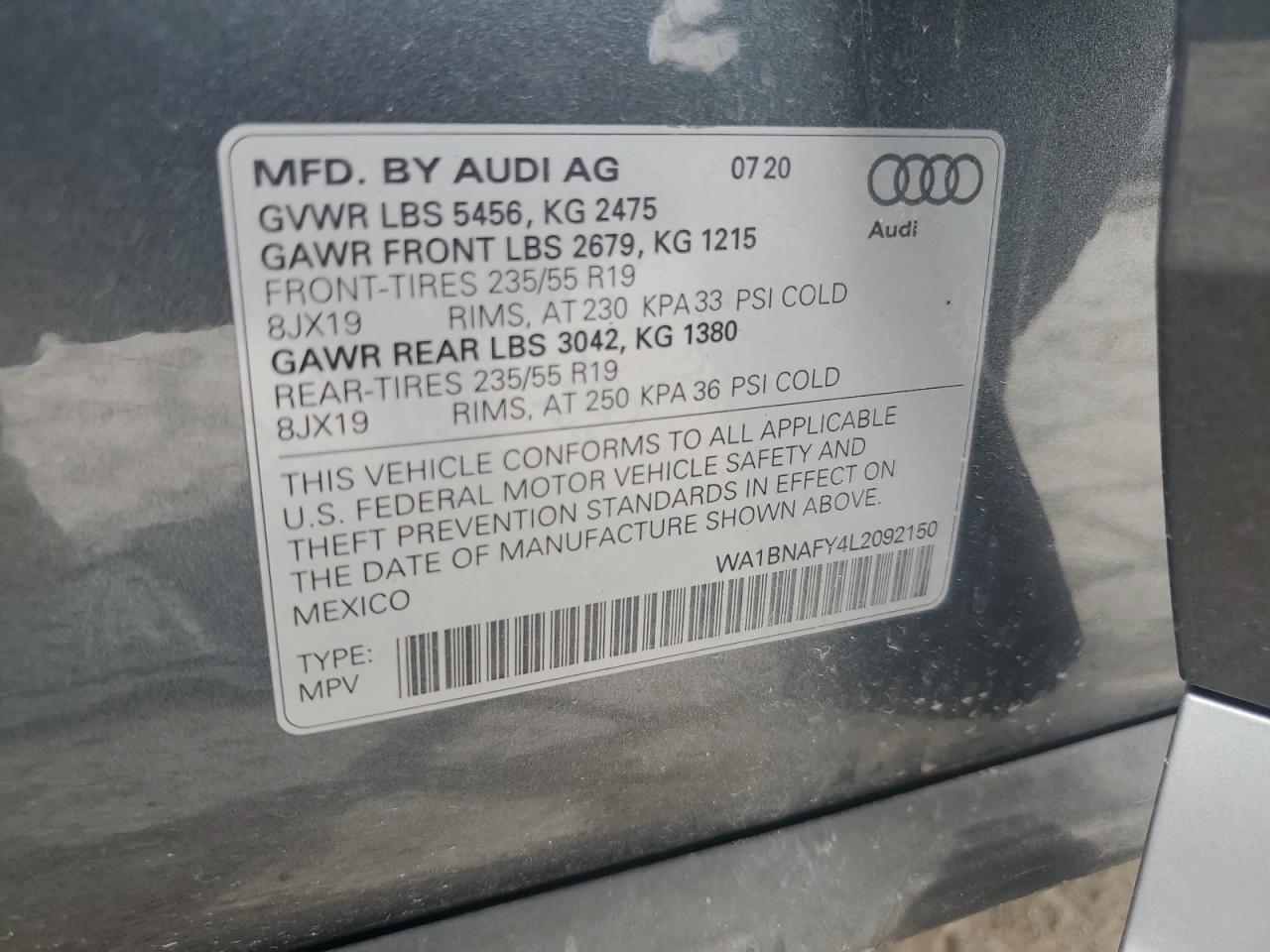 2020 Audi Q5 Premium Plus VIN: WA1BNAFY4L2092150 Lot: 64771785