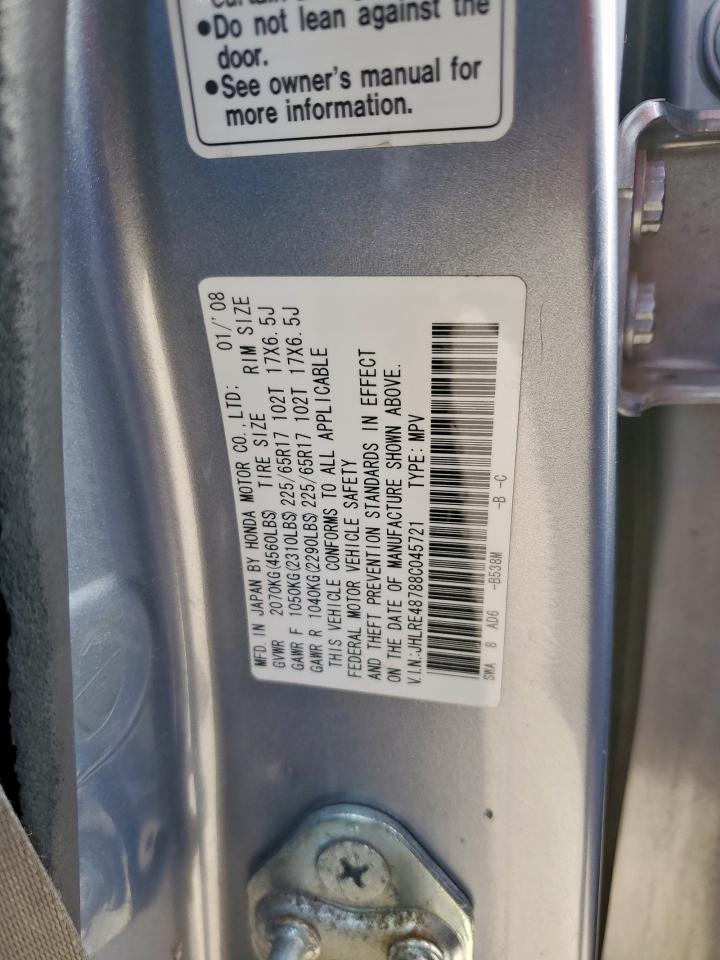 2008 Honda Cr-V Exl VIN: JHLRE48788C045721 Lot: 64516295