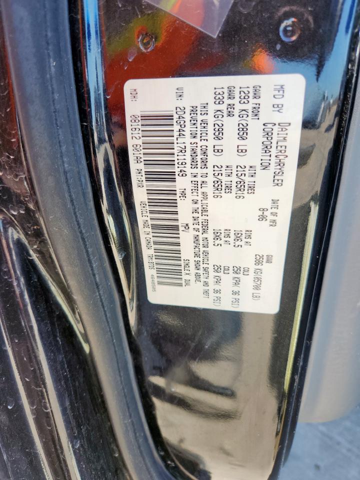2007 Dodge Grand Caravan Sxt VIN: 2D4GP44L17R119149 Lot: 65573445