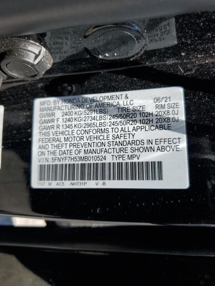 2021 Honda Passport Exl VIN: 5FNYF7H53MB010524 Lot: 63429395