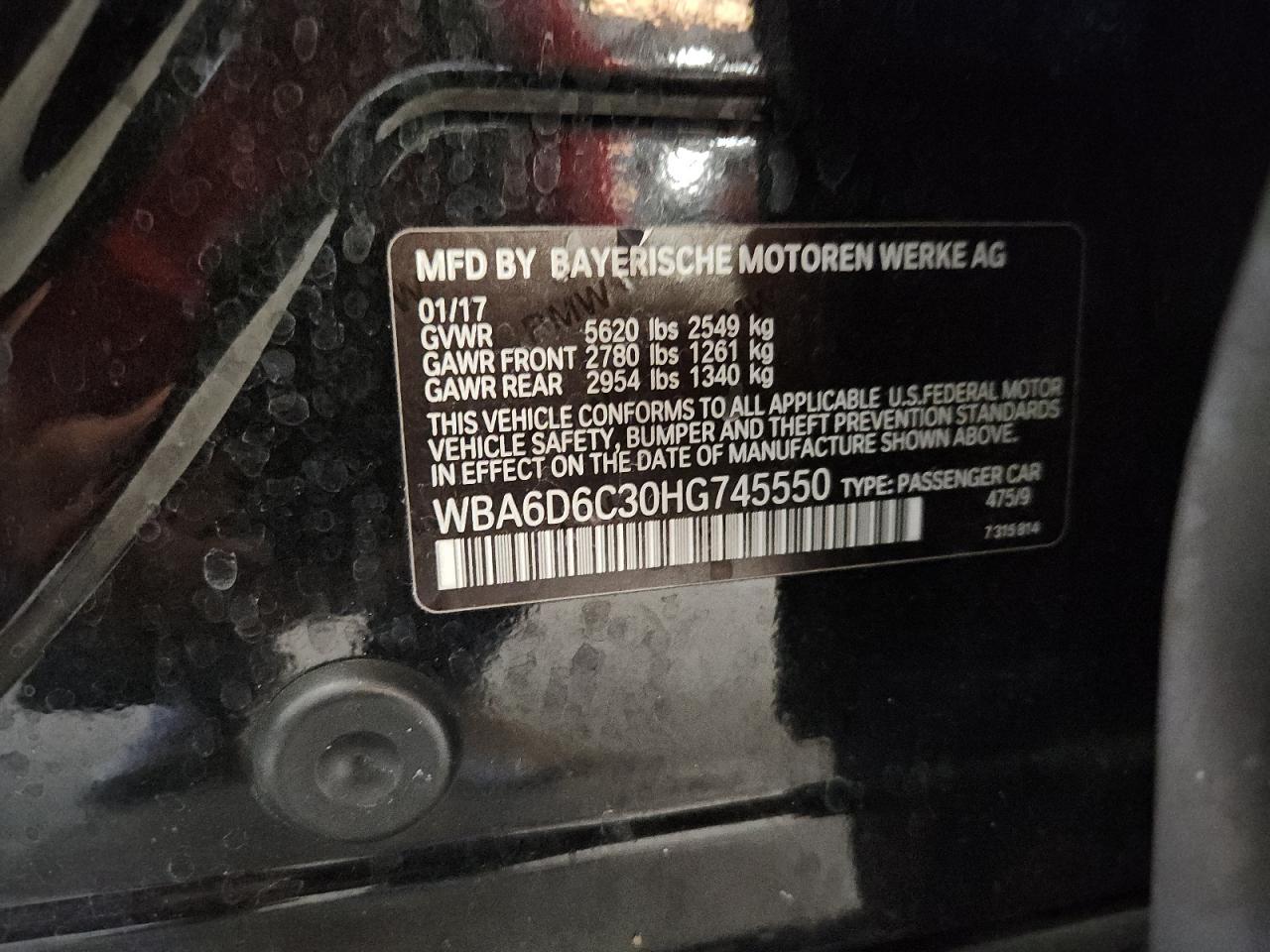 2017 BMW Alpina B6 VIN: WBA6D6C30HG745550 Lot: 64652955