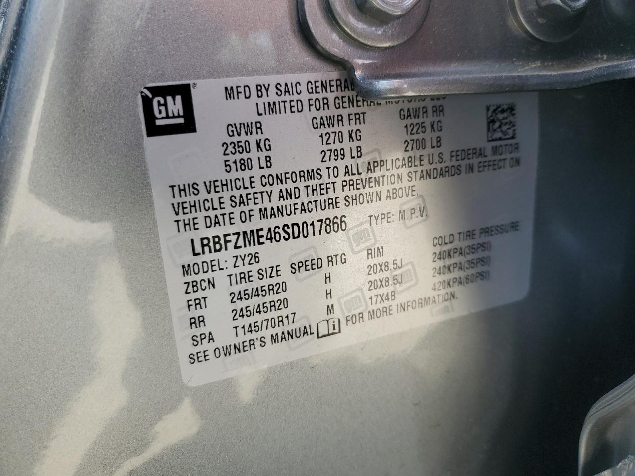 2025 Buick Envision Avenir VIN: LRBFZME46SD017866 Lot: 64038055