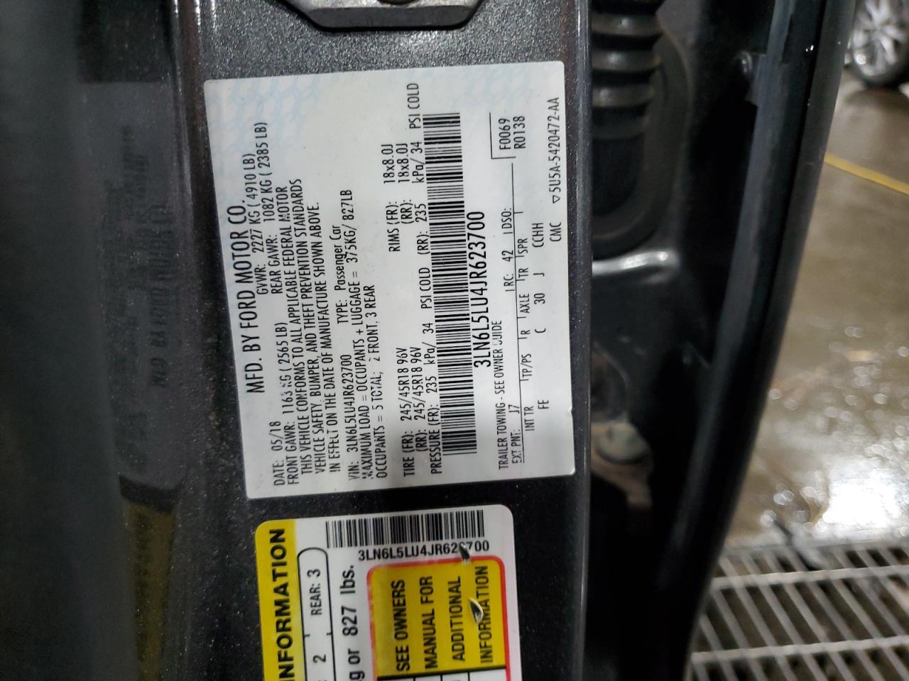 2018 Lincoln Mkz Hybrid Select VIN: 3LN6L5LU4JR623700 Lot: 62830075