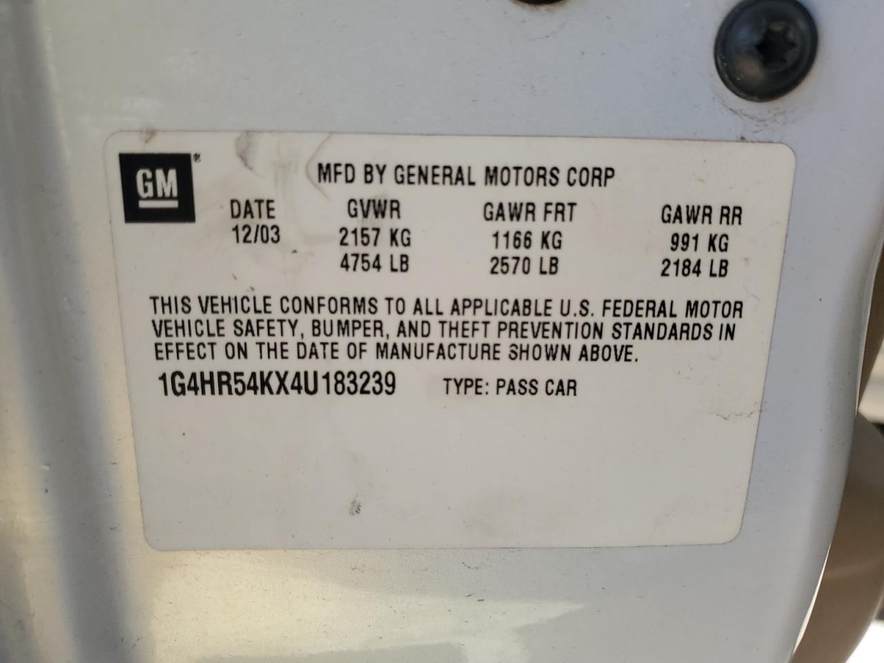 2004 Buick Lesabre Limited VIN: 1G4HR54KX4U183239 Lot: 64459135