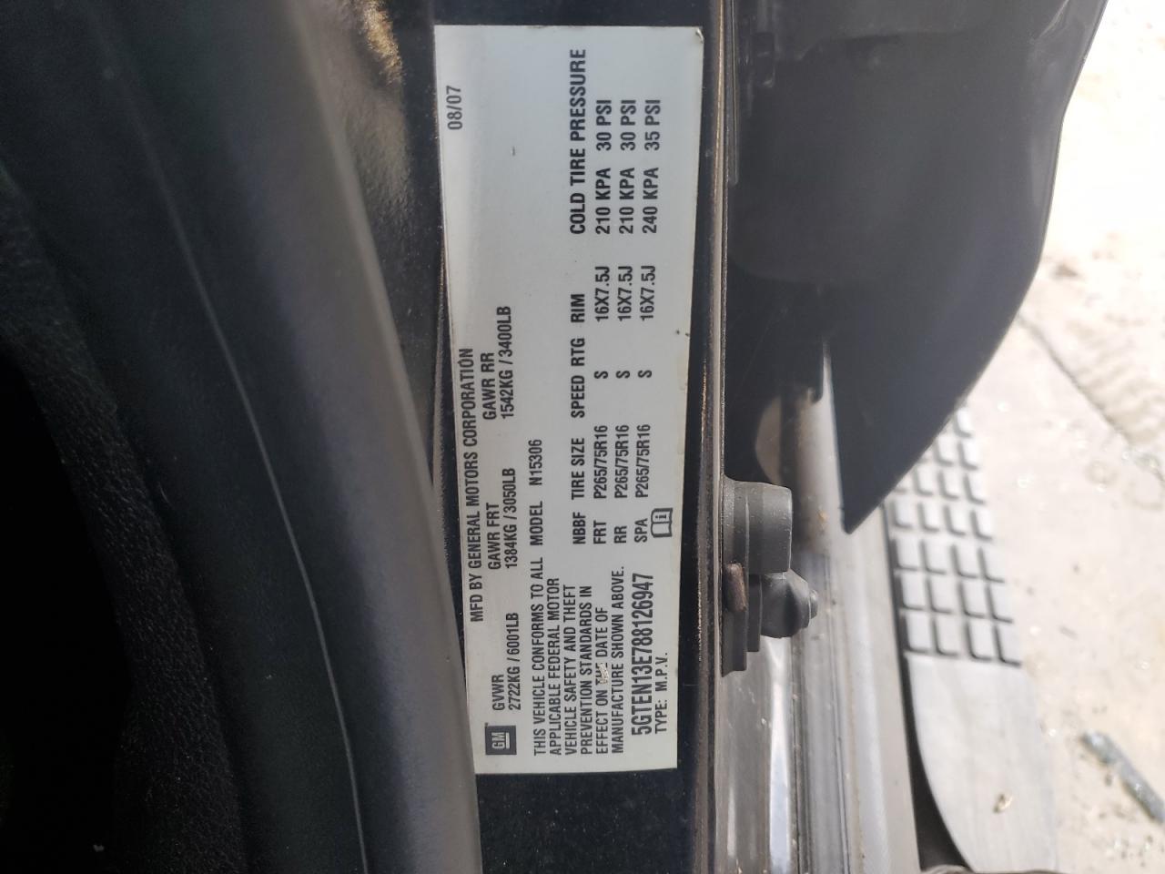 2008 Hummer H3 VIN: 5GTEN13E788126947 Lot: 63321835