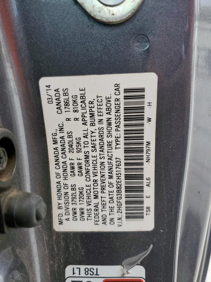 2014 Honda Civic Ex VIN: 2HGFG3B82EH517637 Lot: 66223465