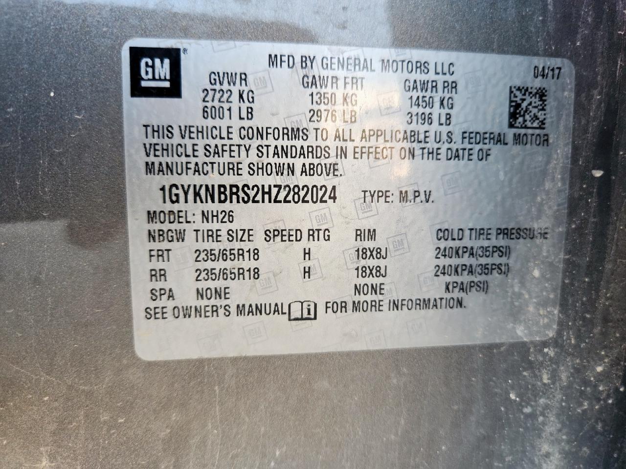 2017 Cadillac Xt5 Luxury VIN: 1GYKNBRS2HZ282024 Lot: 65372465