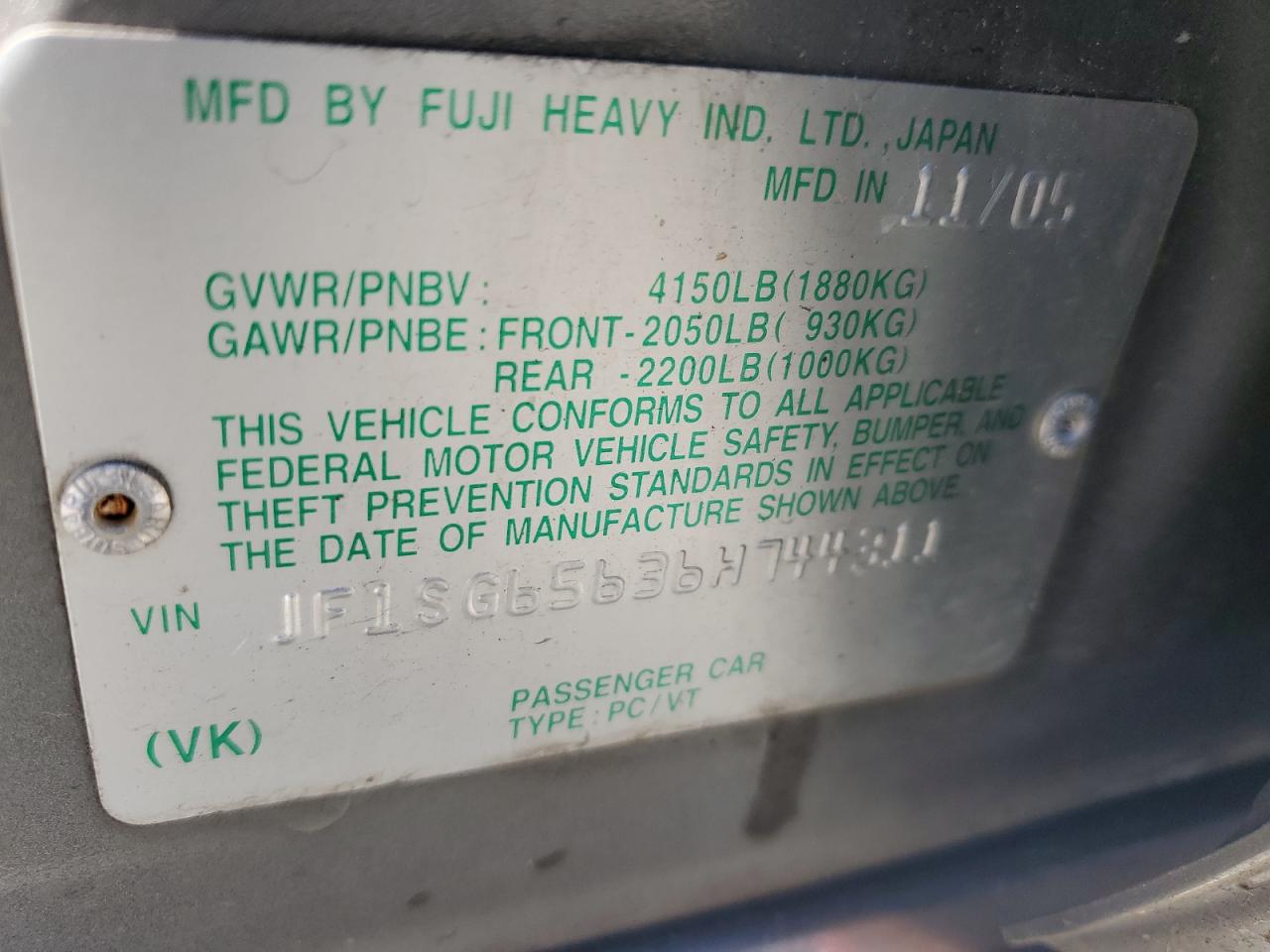 2006 Subaru Forester 2.5X Premium VIN: JF1SG65636H744311 Lot: 63843955