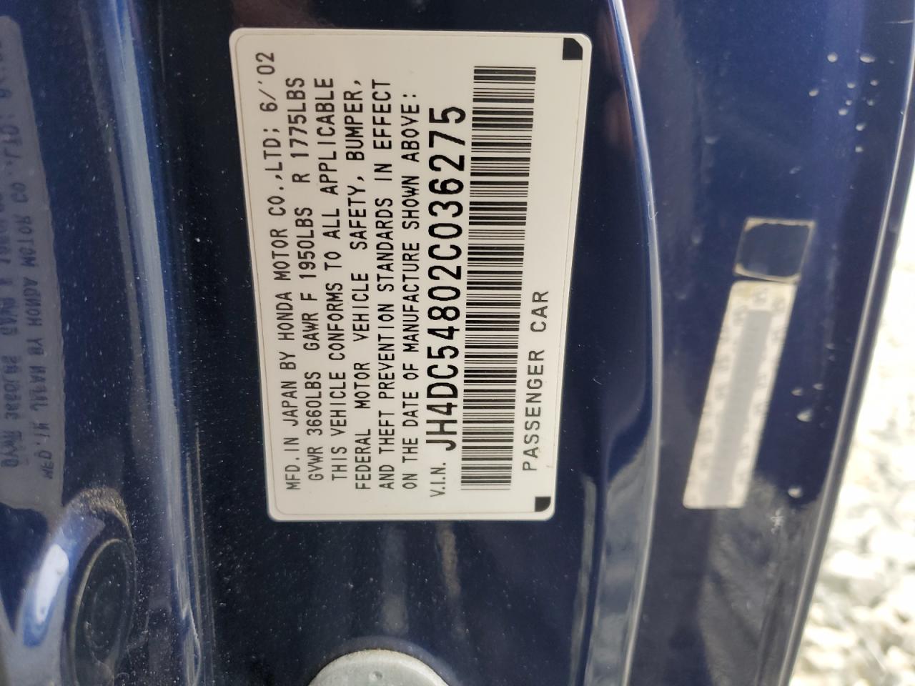 jh4dc54802c036275 JH4DC54802C036275 2002 Acura Rsx
