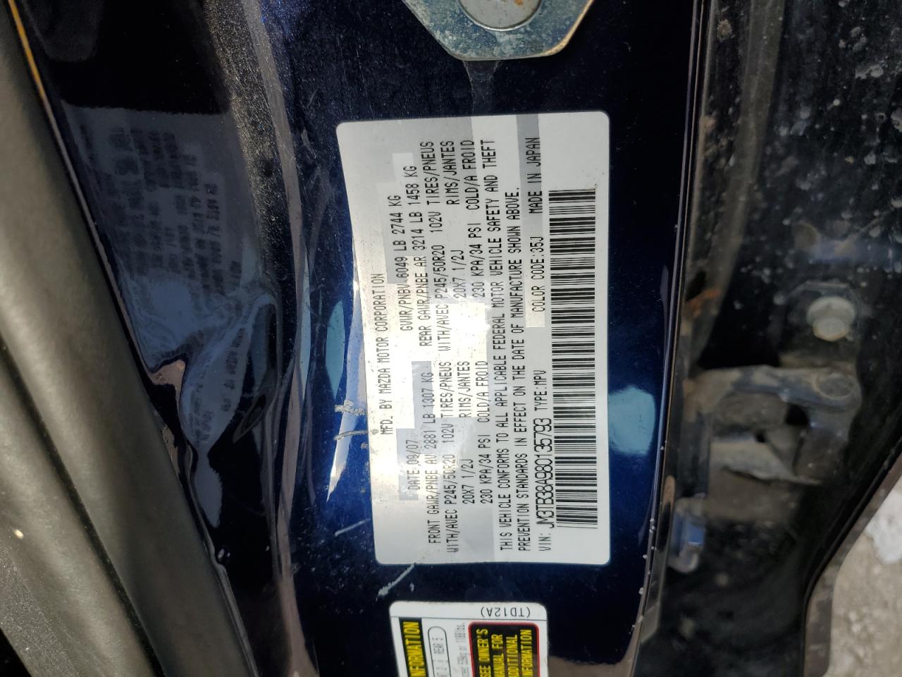 2008 Mazda Cx-9 VIN: JM3TB38A980135793 Lot: 63692435