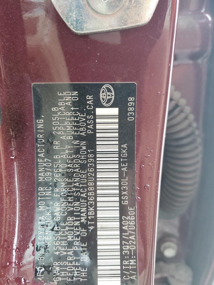 2008 Toyota Avalon Xl VIN: 4T1BK36B88U263981 Lot: 64253915