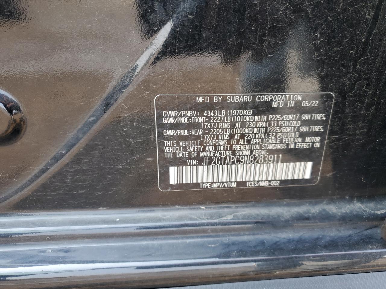 2022 Subaru Crosstrek Premium VIN: JF2GTAPC9N8283911 Lot: 67084045