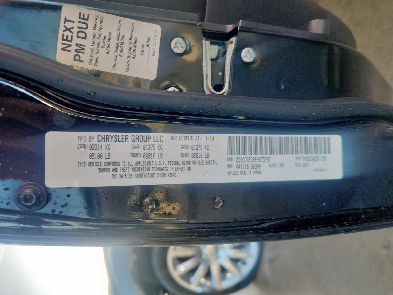 2014 Chrysler 300C VIN: 2C3CCAEG6EH275797 Lot: 65216655