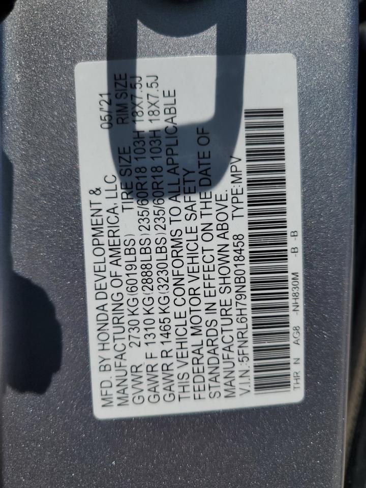 2022 Honda Odyssey Exl VIN: 5FNRL6H79NB018458 Lot: 64255725
