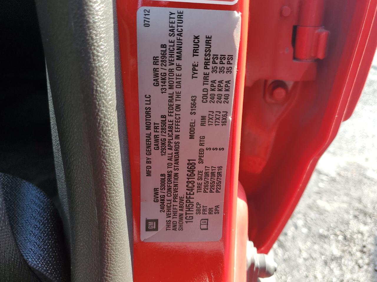 2012 GMC Canyon Sle-2 VIN: 1GTH5PFE4C8164681 Lot: 65028655