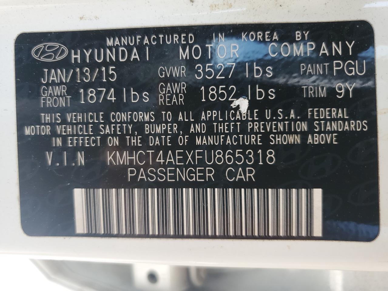 2015 Hyundai Accent Gls VIN: KMHCT4AEXFU865318 Lot: 63969715