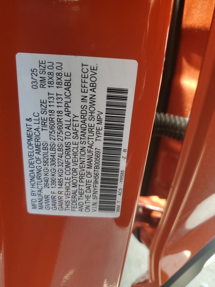 2026 Honda Passport Trail Sport VIN: 5FNYF9H56TB005697 Lot: 63695095