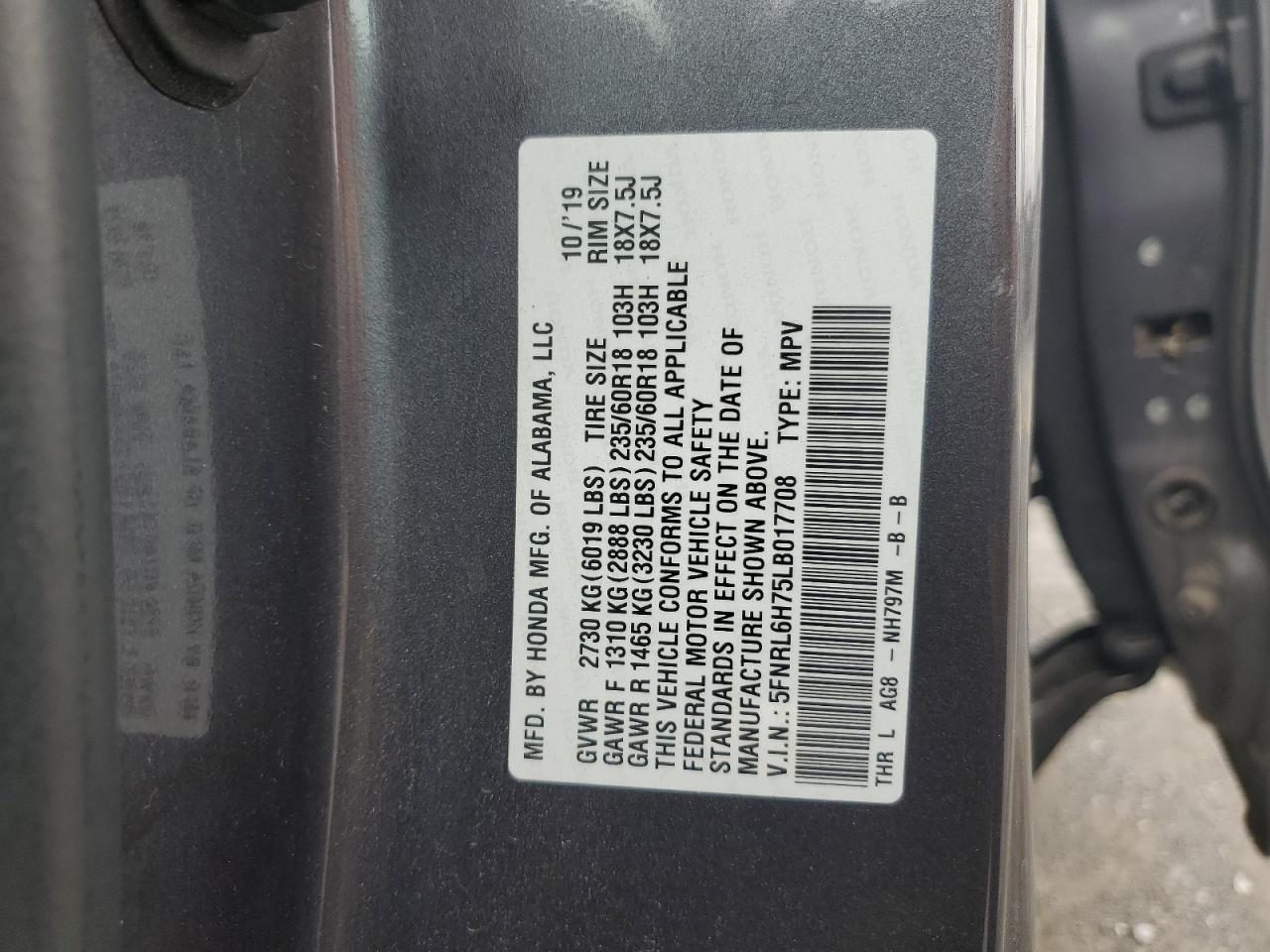 2020 Honda Odyssey Exl VIN: 5FNRL6H75LB017708 Lot: 65364025