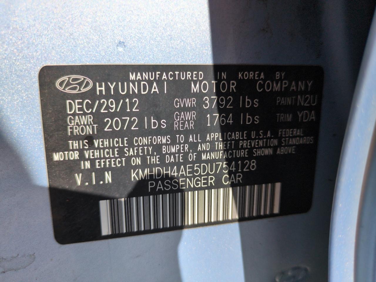 2013 Hyundai Elantra Gls VIN: KMHDH4AE5DU754128 Lot: 64449005