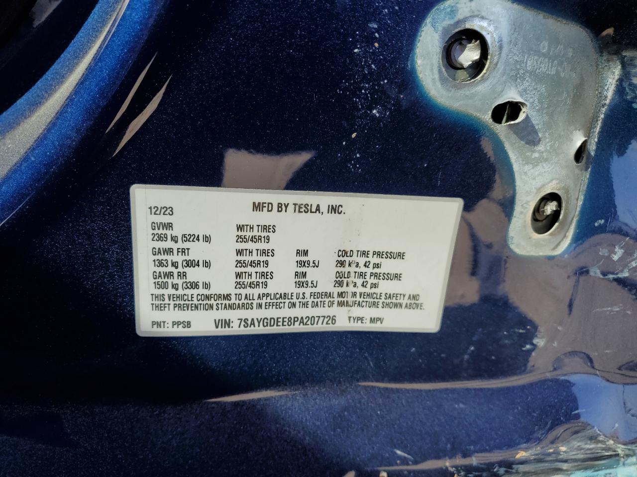 2023 Tesla Model Y VIN: 7SAYGDEE8PA207726 Lot: 66963545