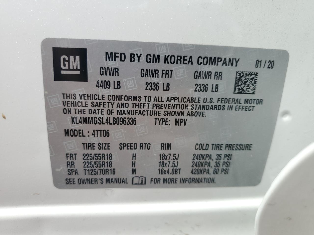 2020 Buick Encore Gx Essence VIN: KL4MMGSL4LB096336 Lot: 64475205
