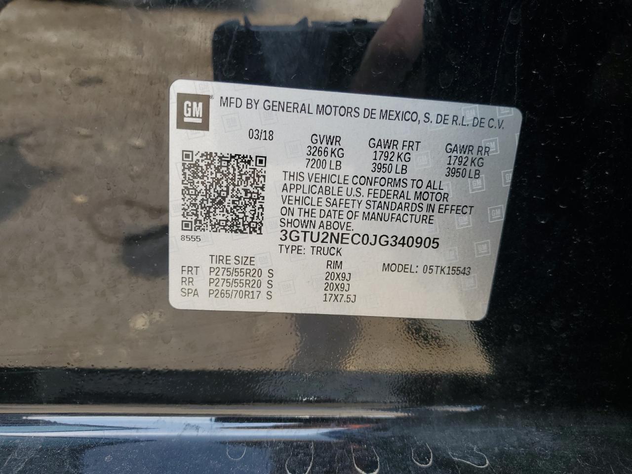 2018 GMC Sierra K1500 Slt VIN: 3GTU2NEC0JG340905 Lot: 65453765