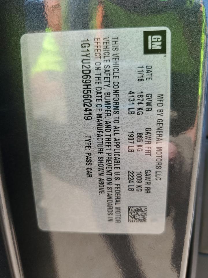 2017 Chevrolet Corvette Z06 3Lz VIN: 1G1YU2D69H5602419 Lot: 63006685