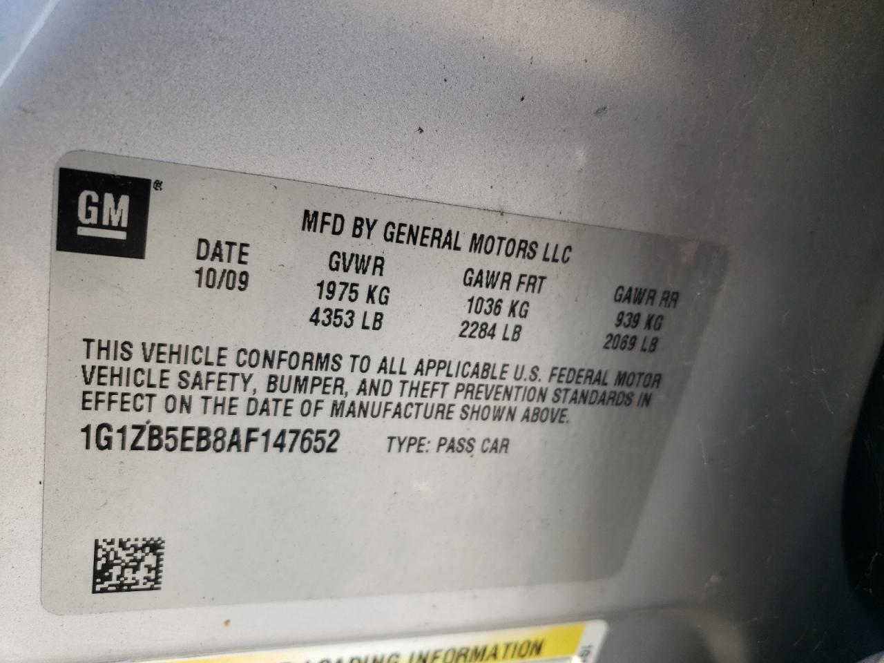 2010 Chevrolet Malibu Ls VIN: 1G1ZB5EB8AF147652 Lot: 63212805