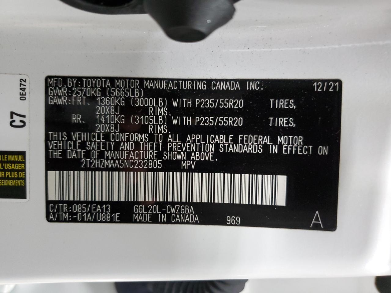 2022 Lexus Rx 350 VIN: 2T2HZMAA5NC232805 Lot: 62841685