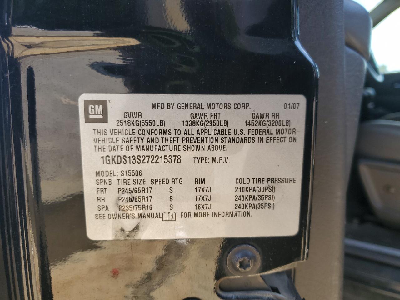 2007 GMC Envoy VIN: 1GKDS13S272215378 Lot: 65005855