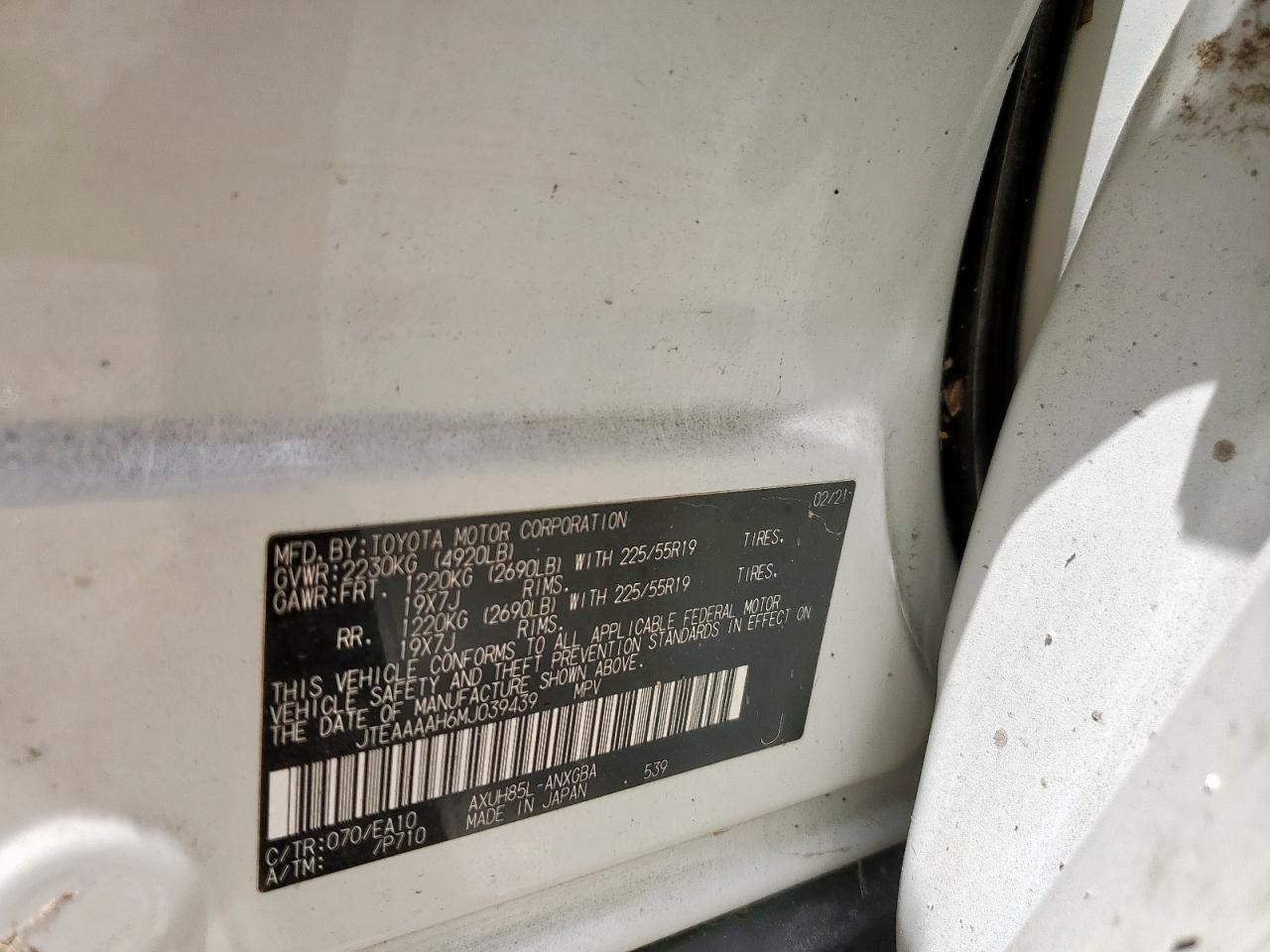2021 Toyota Venza Le VIN: JTEAAAAH6MJ039439 Lot: 64239655