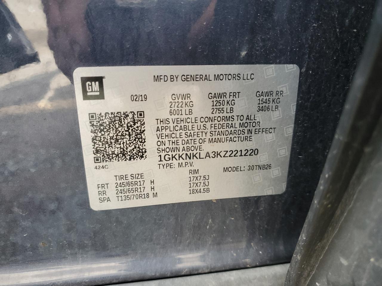 2019 GMC Acadia Sle VIN: 1GKKNKLA3KZ221220 Lot: 64736905