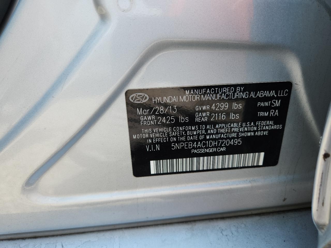 2013 Hyundai Sonata Gls VIN: 5NPEB4AC1DH720495 Lot: 64546505