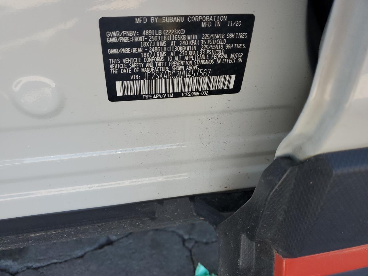 2021 Subaru Forester Sport VIN: JF2SKARC2MH457567 Lot: 63038175