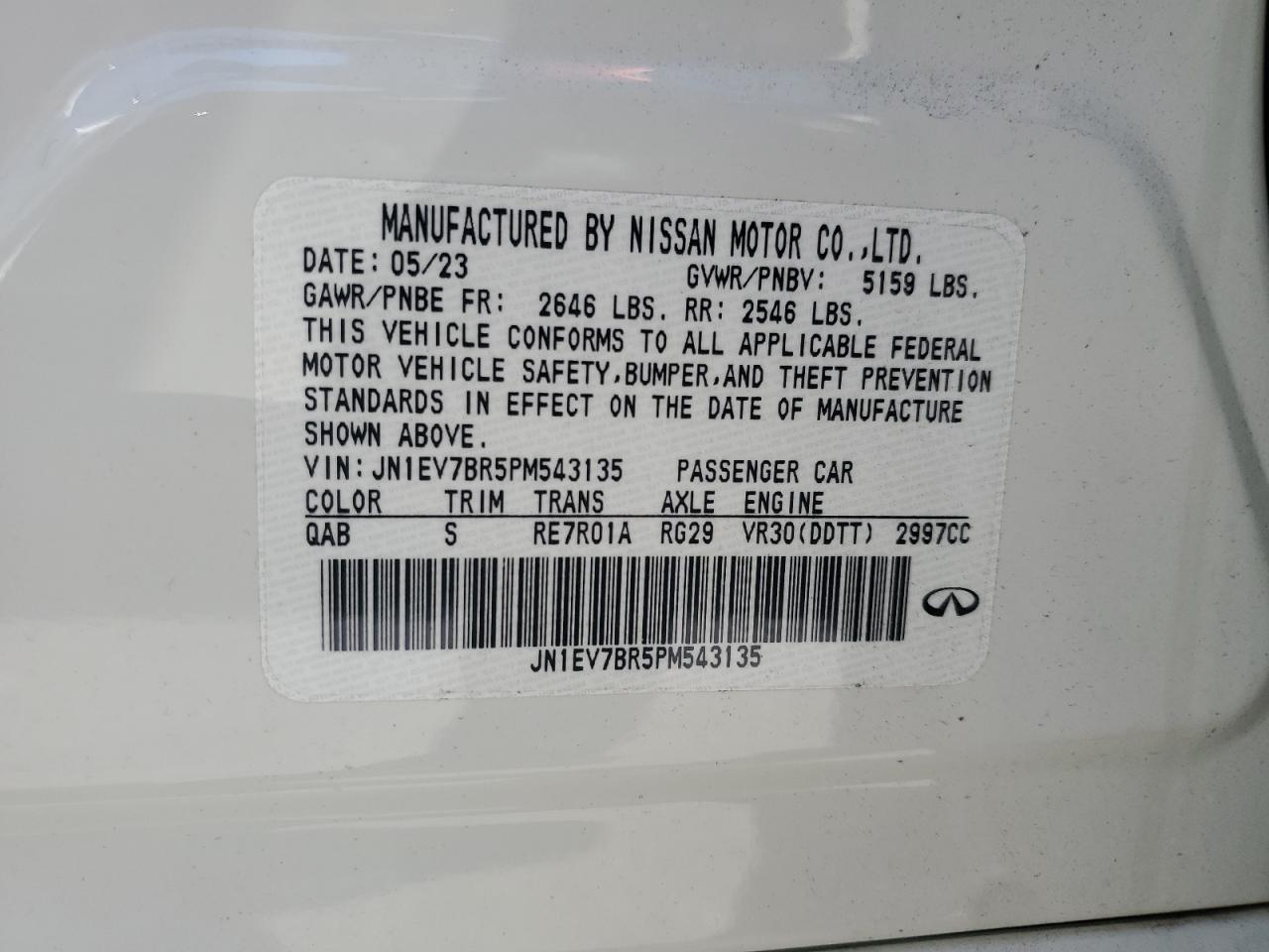 2023 Infiniti Q50 Luxe VIN: JN1EV7BR5PM543135 Lot: 63479045