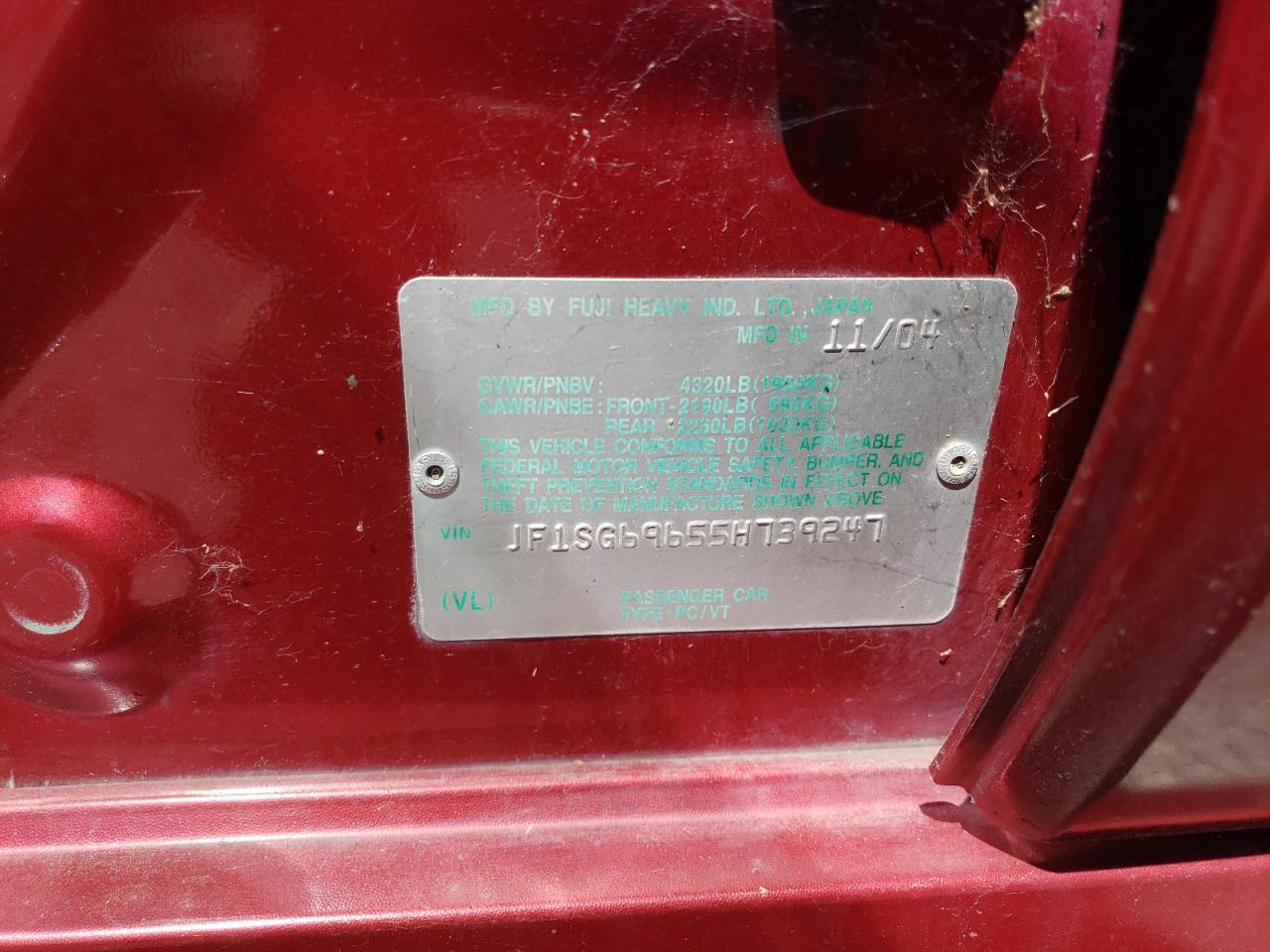 2005 Subaru Forester 2.5Xt VIN: JF1SG69655H739247 Lot: 66585835