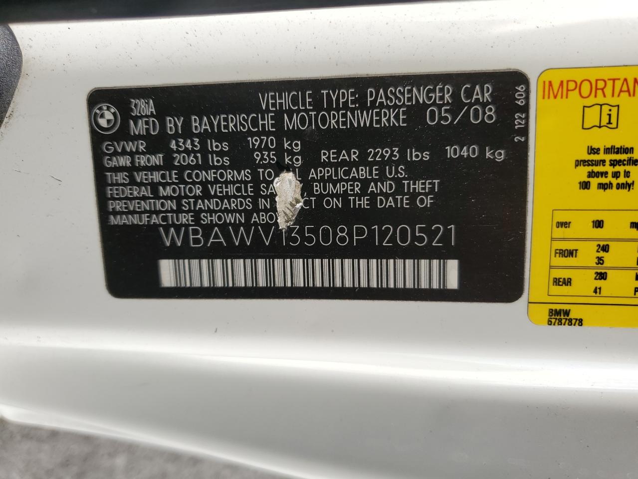 2008 BMW 328 I Sulev VIN: WBAWV13508P120521 Lot: 64735385