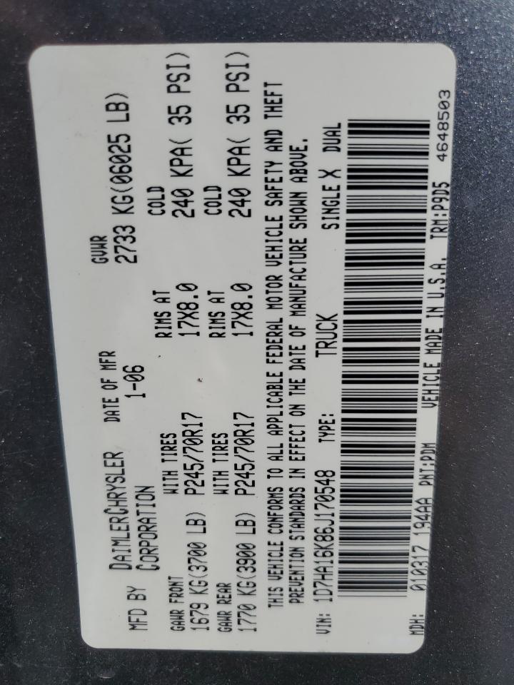 2006 Dodge Ram 1500 St VIN: 1D7HA16K86J170548 Lot: 64576535