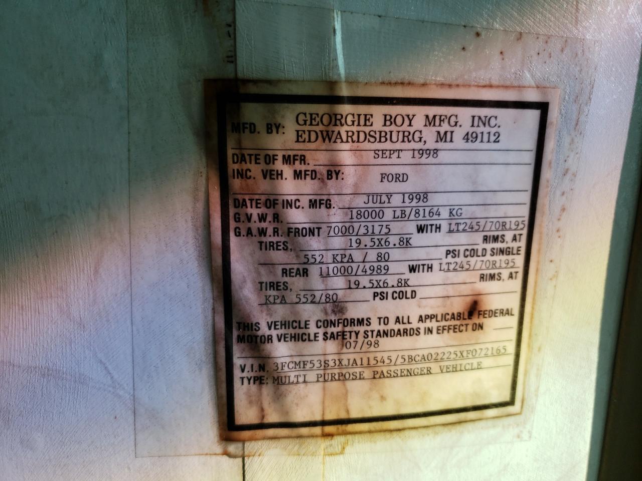 3fcmf53s3xja11545 3FCMF53S3XJA11545 1999 Ford F550 Super - Rvs Rv