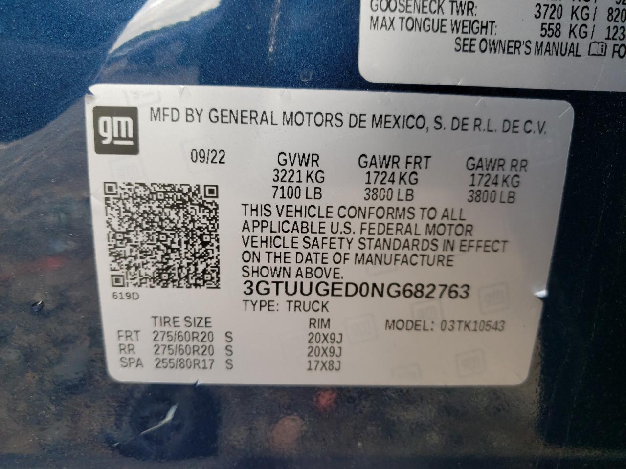 2022 GMC Sierra K1500 Denali VIN: 3GTUUGED0NG682763 Lot: 63657635