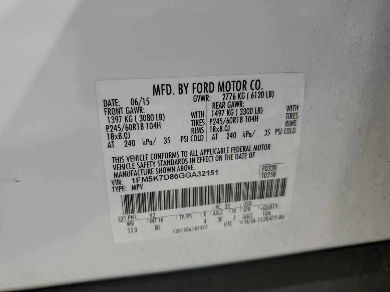 2016 Ford Explorer Xlt VIN: 1FM5K7D86GGA32151 Lot: 64488815