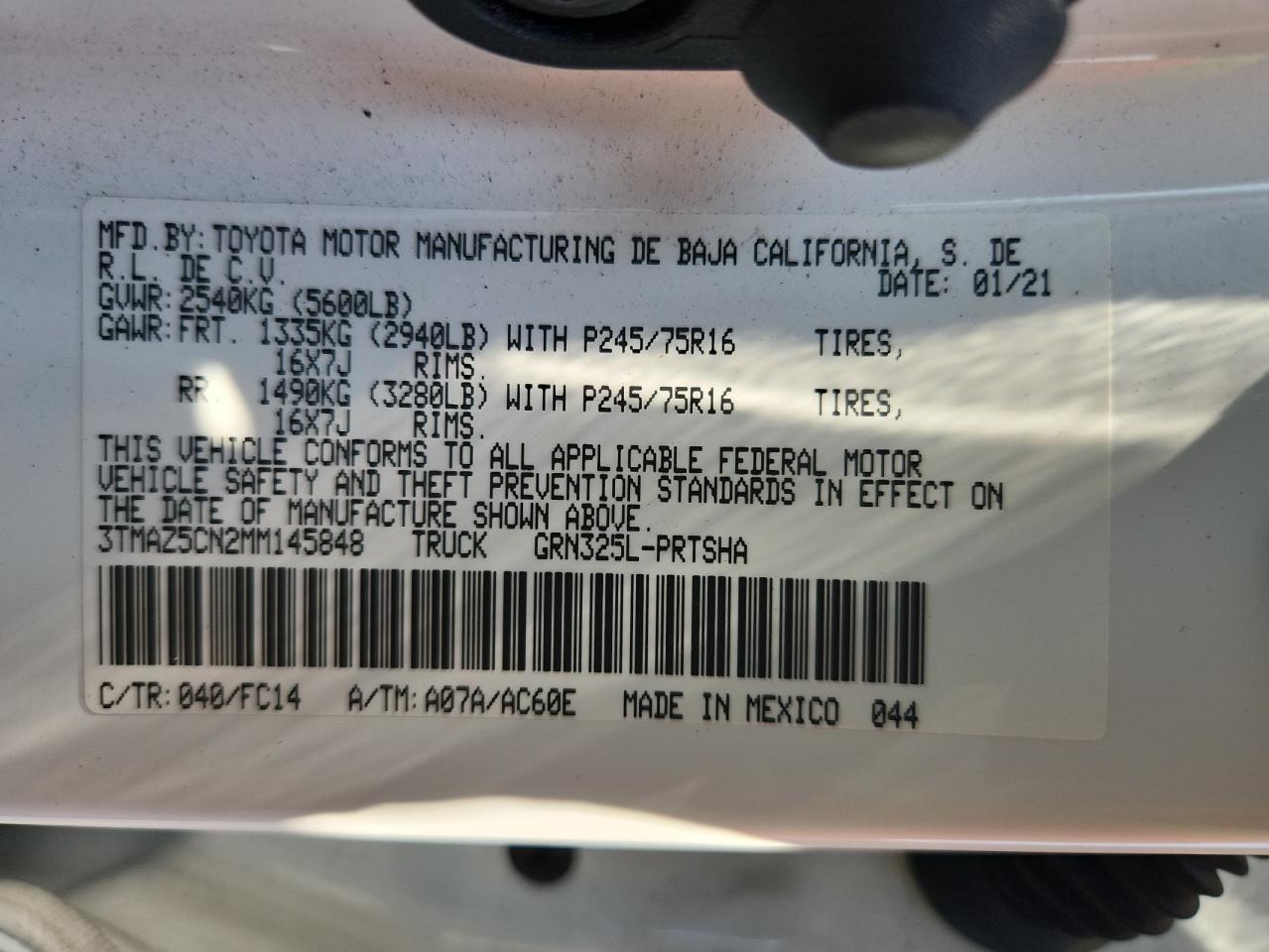 2021 Toyota Tacoma Double Cab VIN: 3TMAZ5CN2MM145848 Lot: 64952395